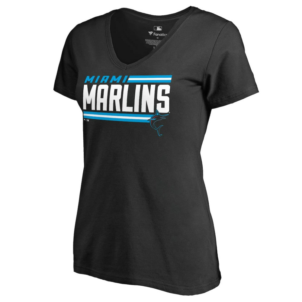 Miami Marlins Women's Onside Stripe V-Neck T-Shirt Sale