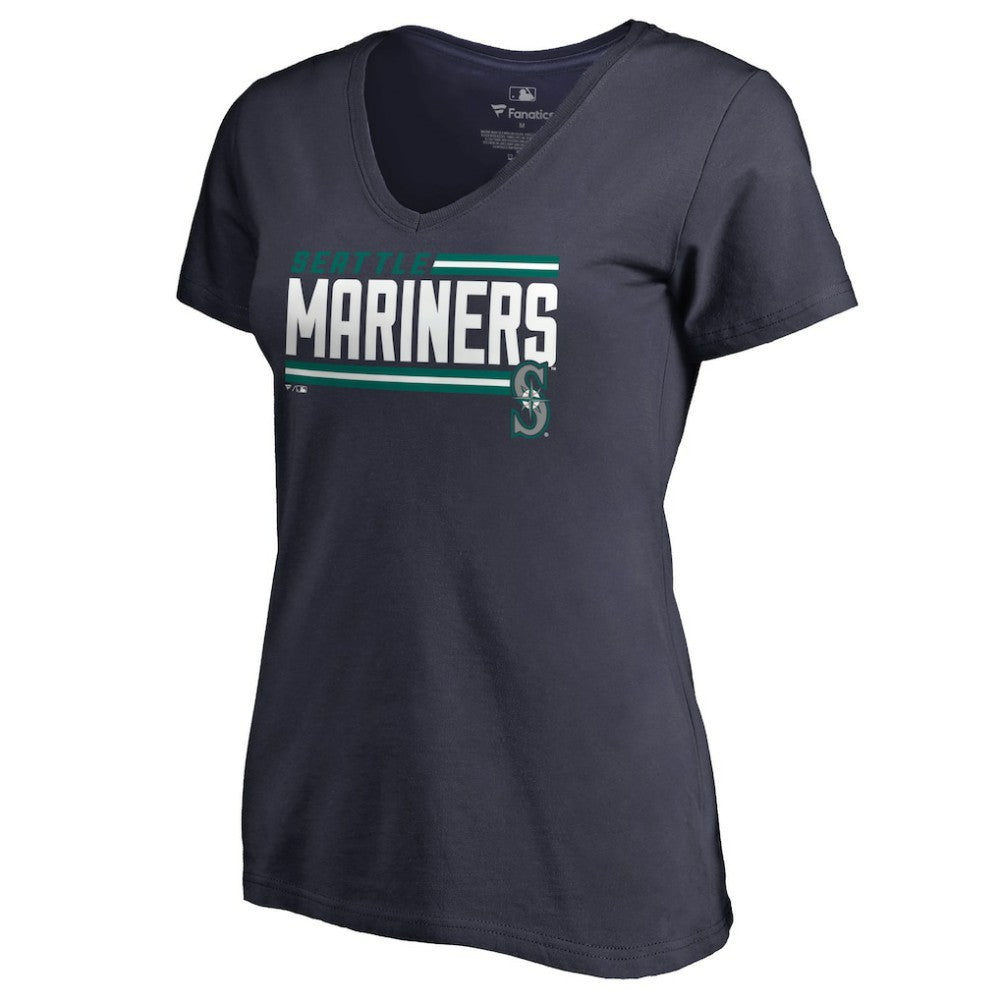 Seattle Mariners Women's Onside Stripe V-Neck T-Shirt Lifestyle