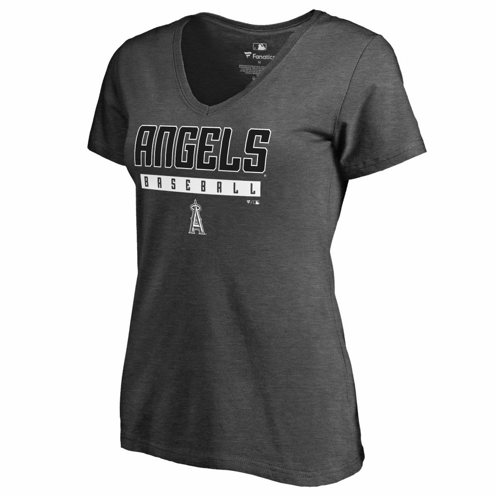 Los Angeles Angels Women's Charcoal Stack V-Neck T-Shirt On Sale
