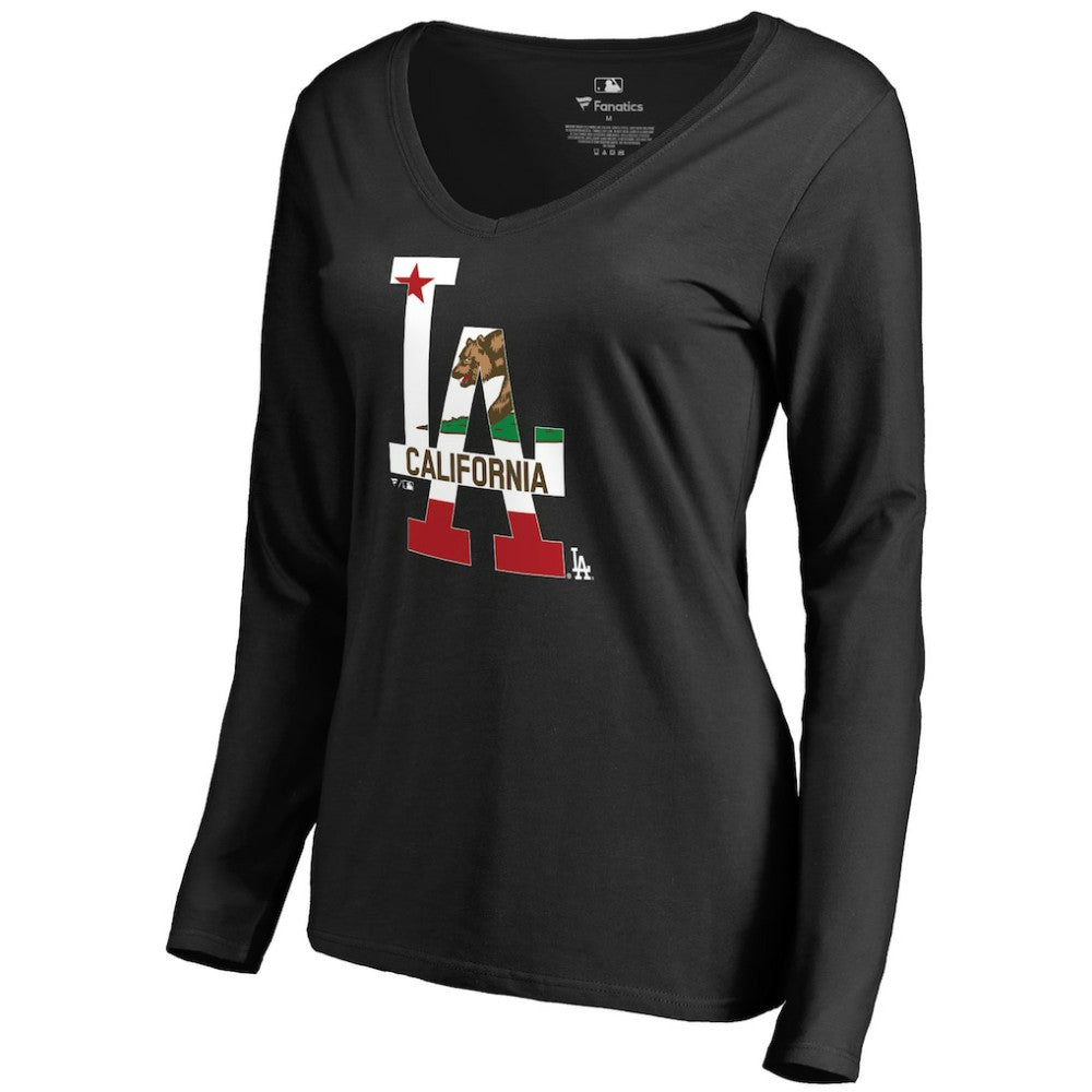 Los Angeles Dodgers Women's Hometown Collection Cali Flag Long Sleeve V-Neck T-Shirt for sale