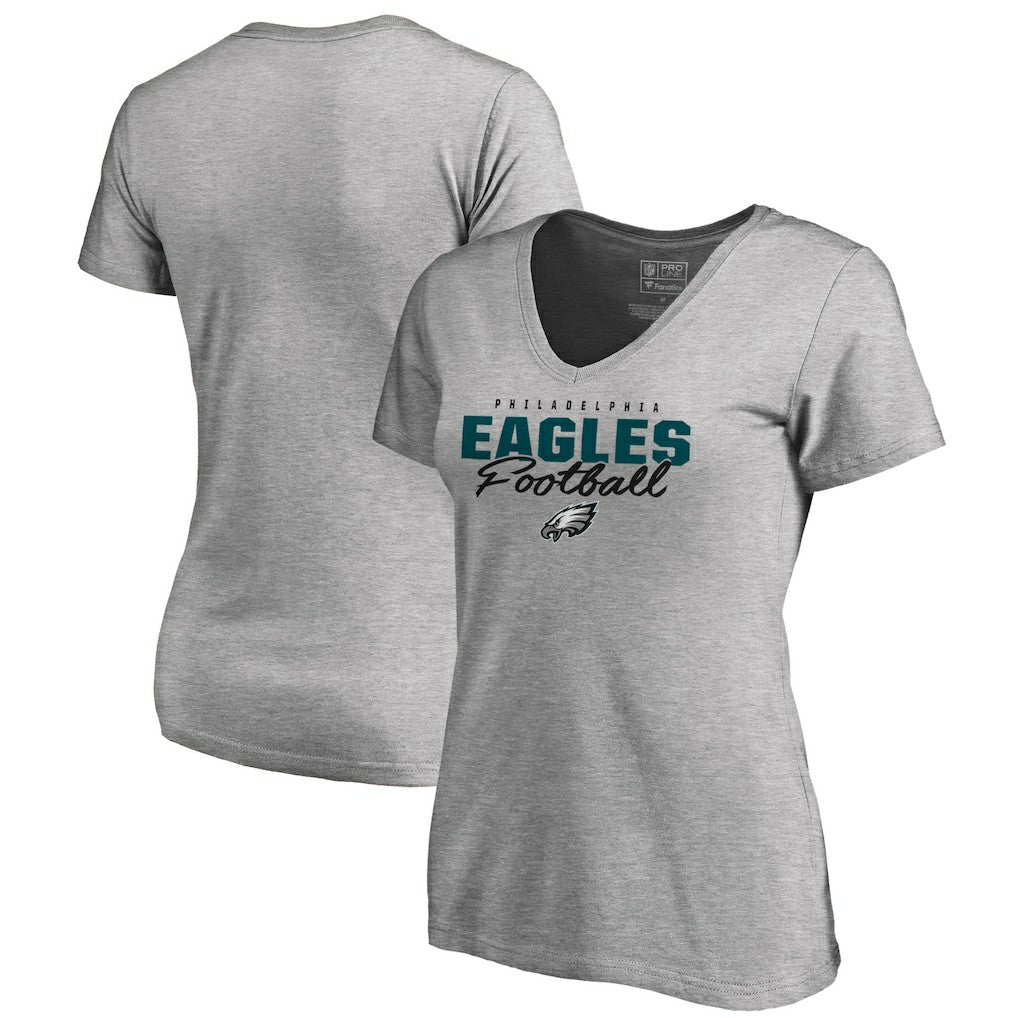 Philadelphia Eagles Women's Iconic Collection Script Assist V-Neck T-Shirt Heathered Gray - NFL