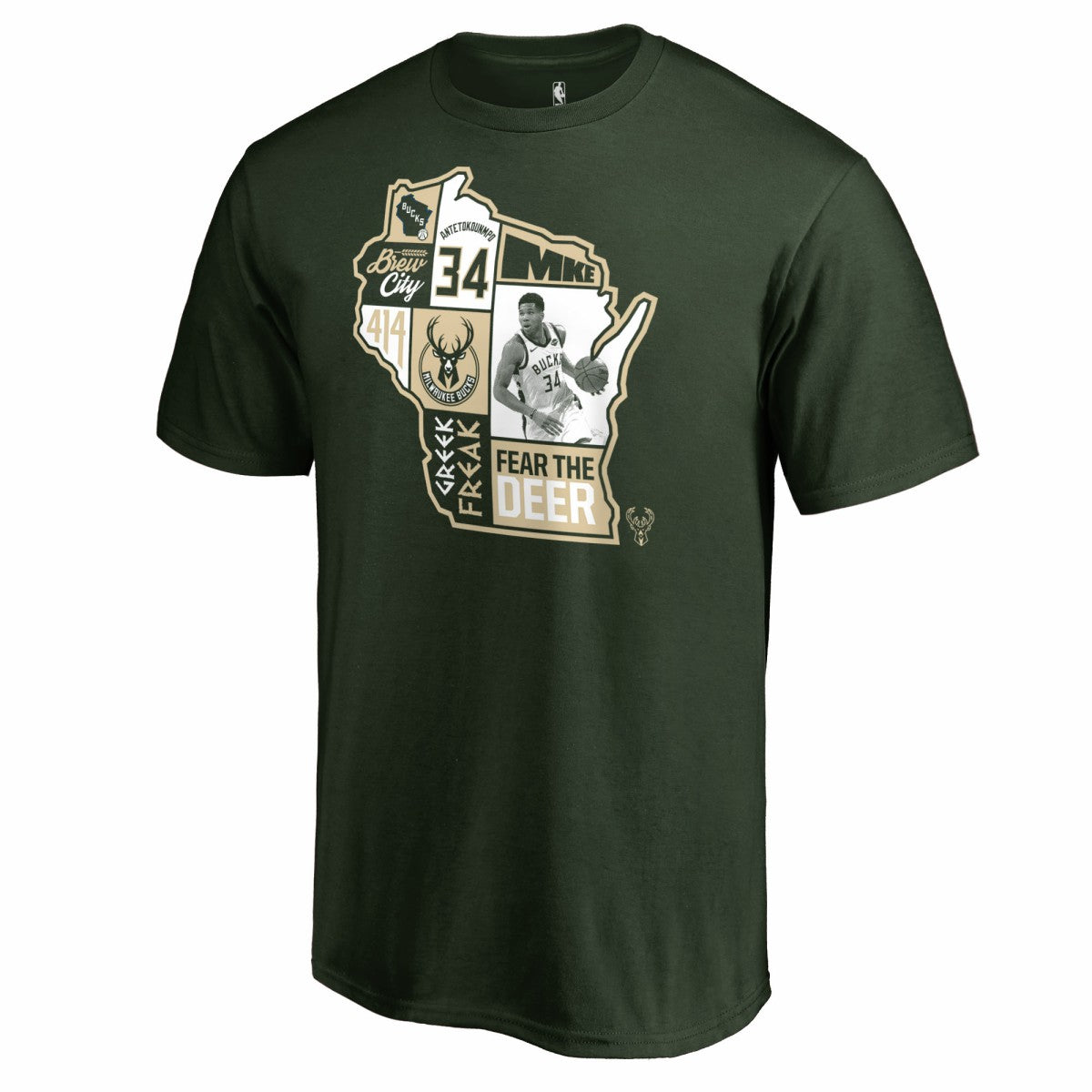 NBA - Giannis Antetokounmpo Milwaukee Bucks Player State T-Shirt - Hunter Green