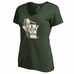 NBA - Giannis Antetokounmpo Milwaukee Bucks Women's Player State V-Neck T-Shirt - Hunter Green