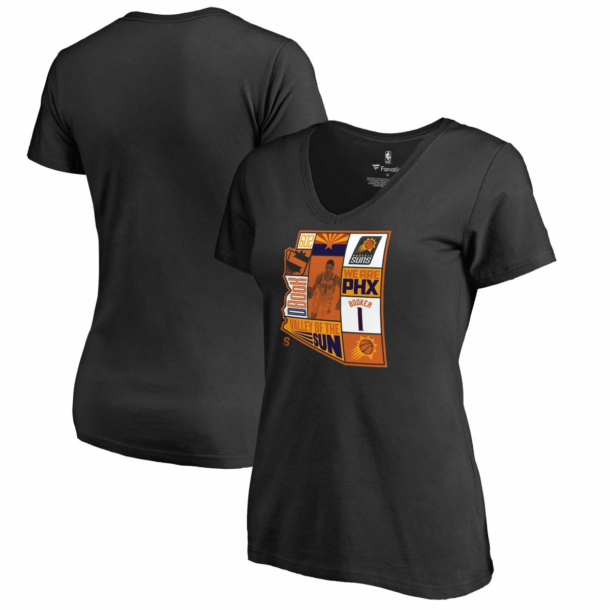 NBA - Devin Booker Phoenix Suns Women's Player State V-Neck T-Shirt - Black