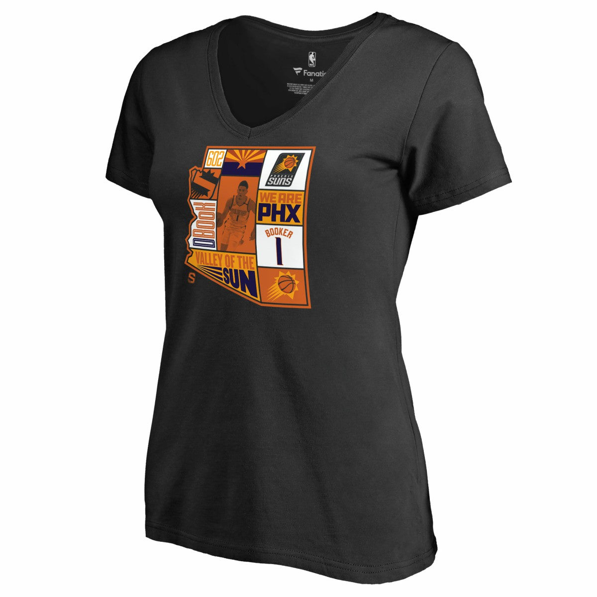 NBA - Devin Booker Phoenix Suns Women's Player State V-Neck T-Shirt - Black