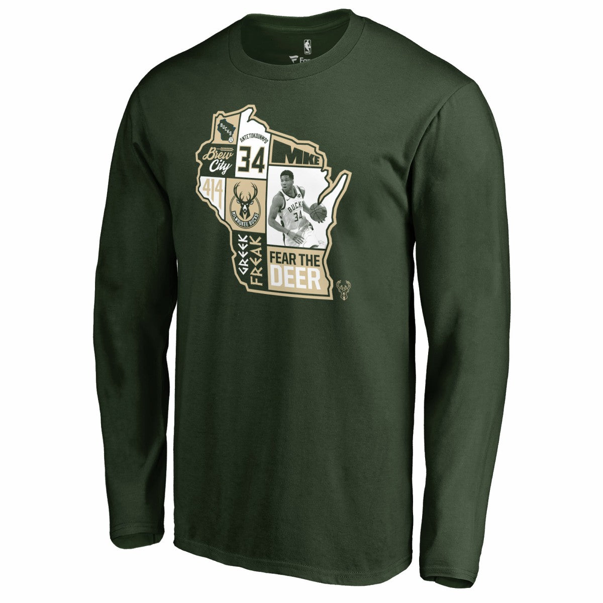 NBA - Giannis Antetokounmpo Milwaukee Bucks Player State Long Sleeve T-Shirt - Hunter Green
