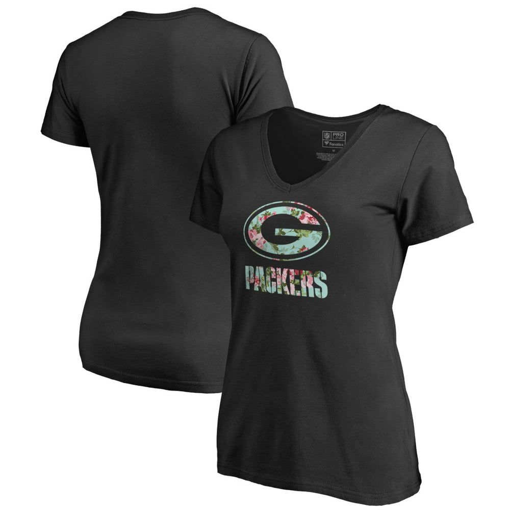 Green Bay Packers Women's Lovely V-Neck T-Shirt Black - NFL