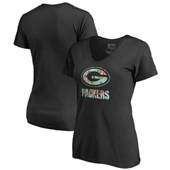 Green Bay Packers Women's Lovely V-Neck T-Shirt Black - NFL