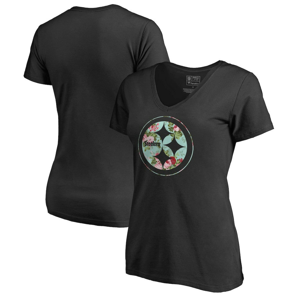 Pittsburgh Steelers Women's Lovely V-Neck T-Shirt Black - NFL