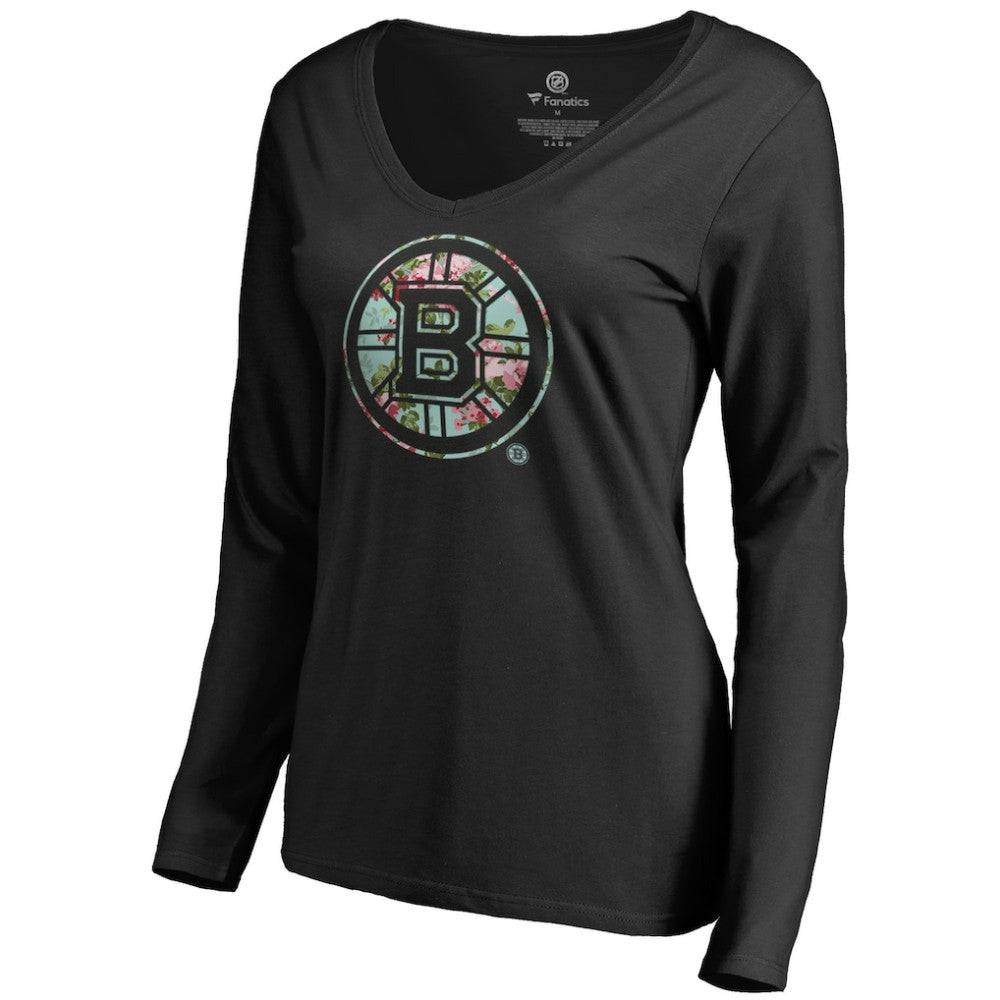 Boston Bruins Women's Lovely Long Sleeve V-Neck T-Shirt Black