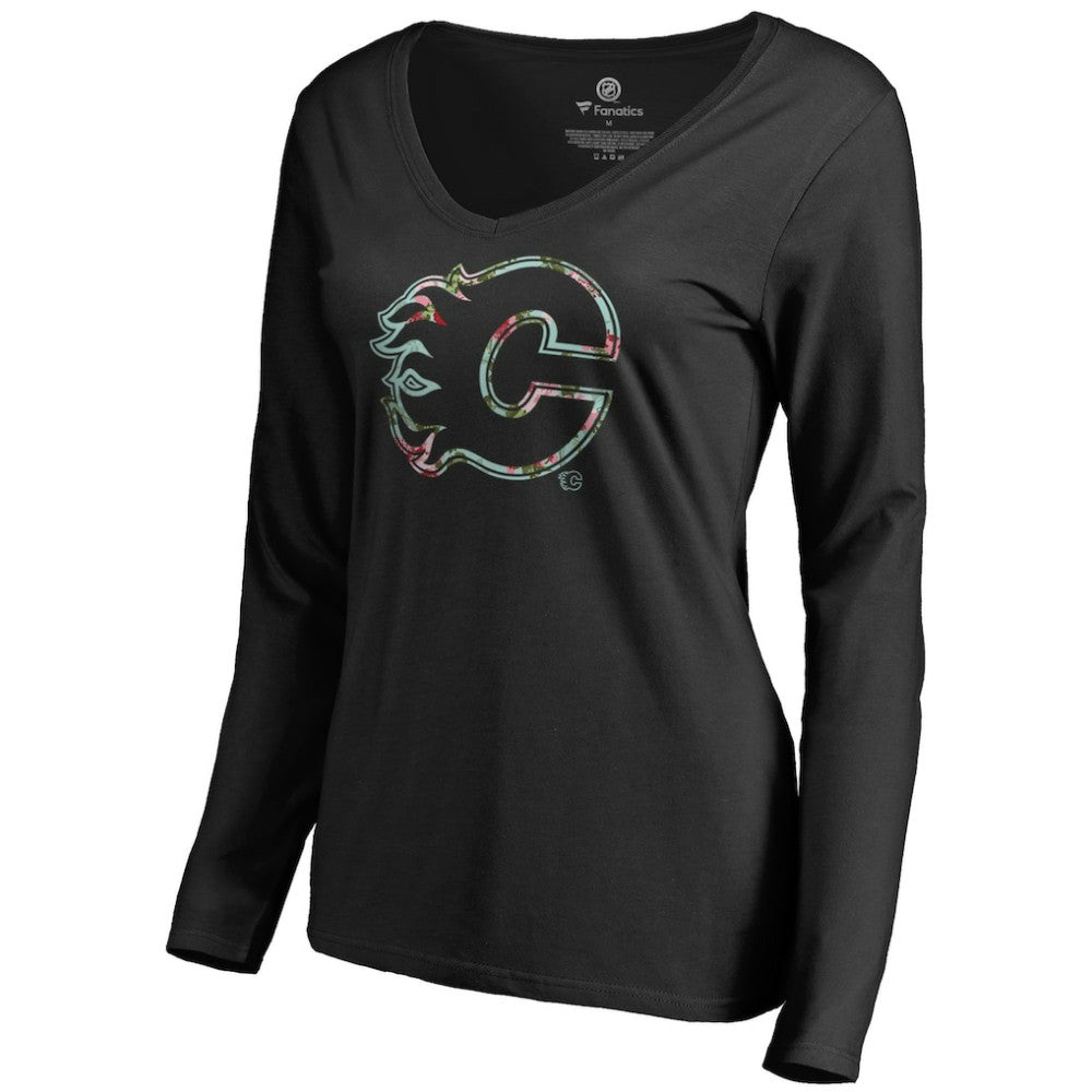 Calgary Flames - Women's Lovely Long Sleeve V-Neck T-Shirt Black