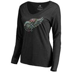 Detroit Red Wings - Women's Lovely Long Sleeve V-Neck T-Shirt Black