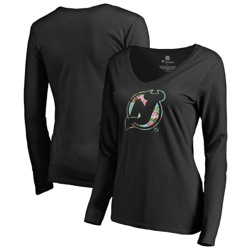 New Jersey Devils - Women's Lovely Long Sleeve V-Neck T-Shirt Black