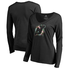 New Jersey Devils - Women's Lovely Long Sleeve V-Neck T-Shirt Black