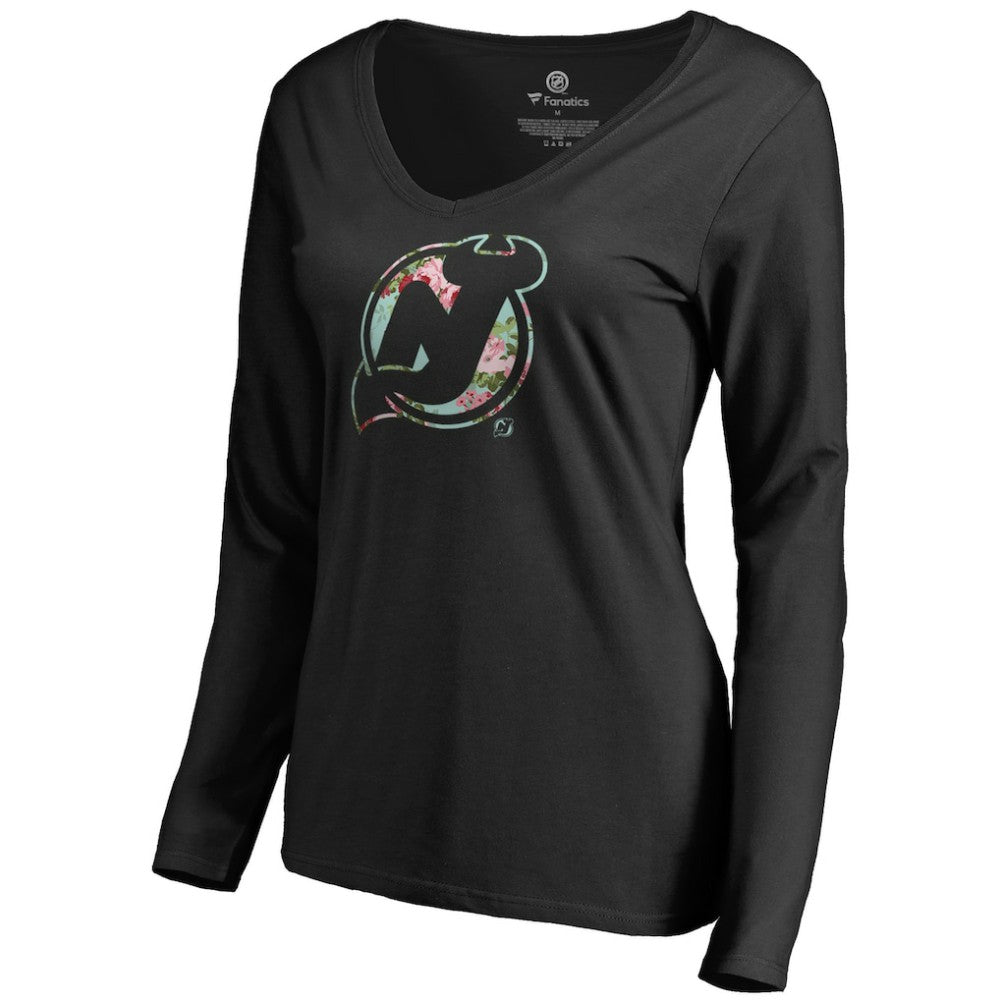 New Jersey Devils - Women's Lovely Long Sleeve V-Neck T-Shirt Black