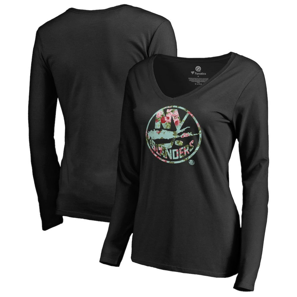 New York Islanders - Women's Lovely Long Sleeve V-Neck T-Shirt Black