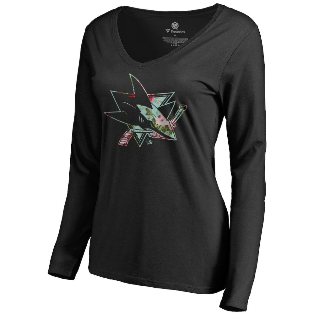 San Jose Sharks - Women's Lovely Long Sleeve V-Neck T-Shirt Black
