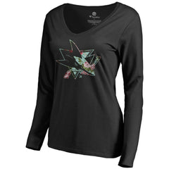 San Jose Sharks - Women's Lovely Long Sleeve V-Neck T-Shirt Black