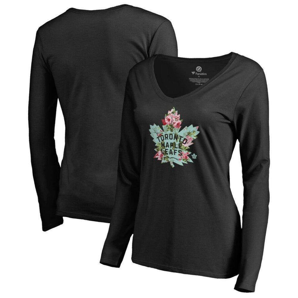Toronto Maple Leafs - Women's Lovely Long Sleeve V-Neck T-Shirt Black