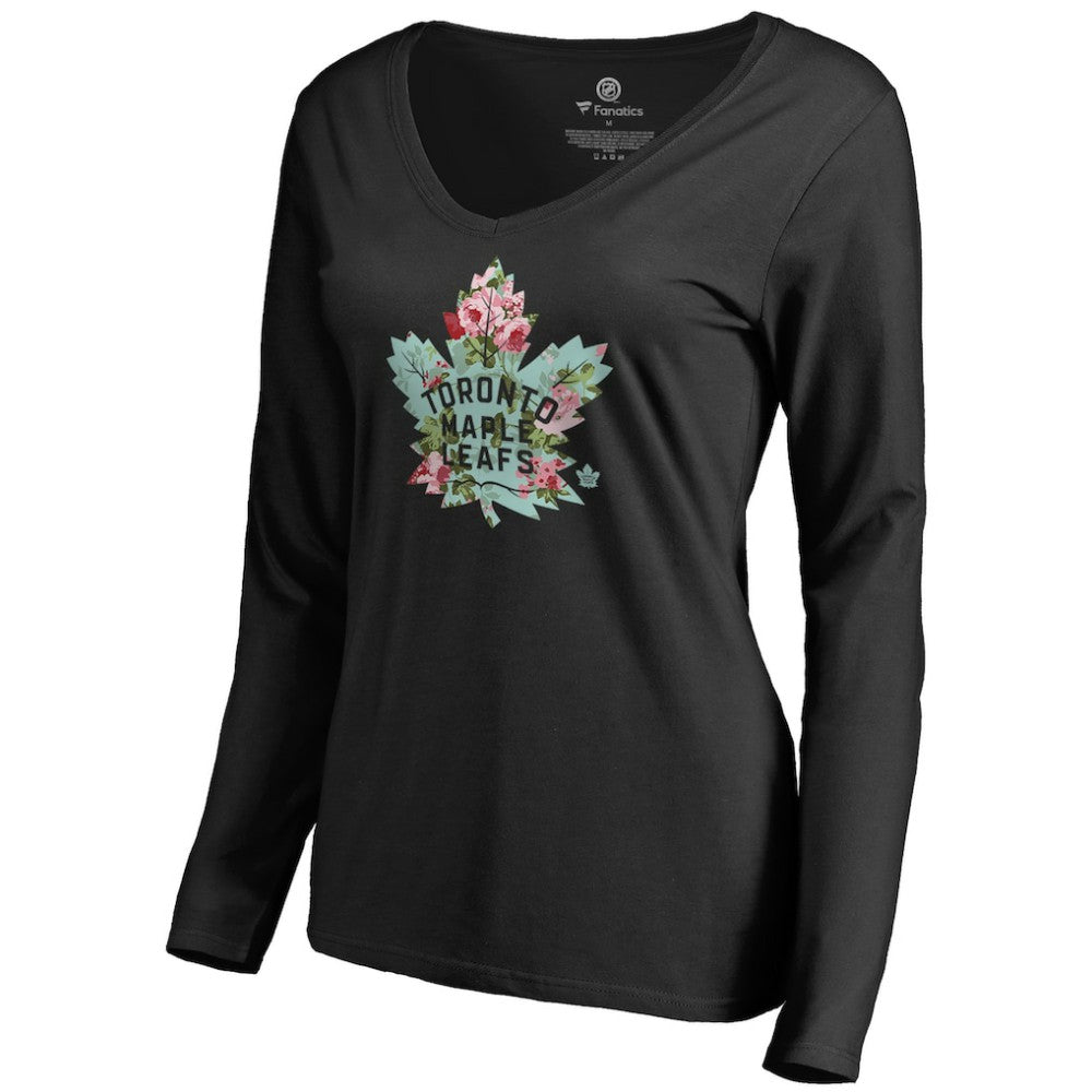 Toronto Maple Leafs - Women's Lovely Long Sleeve V-Neck T-Shirt Black