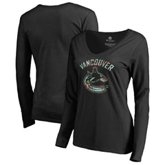 Vancouver Canucks - Women's Lovely Long Sleeve V-Neck T-Shirt Black