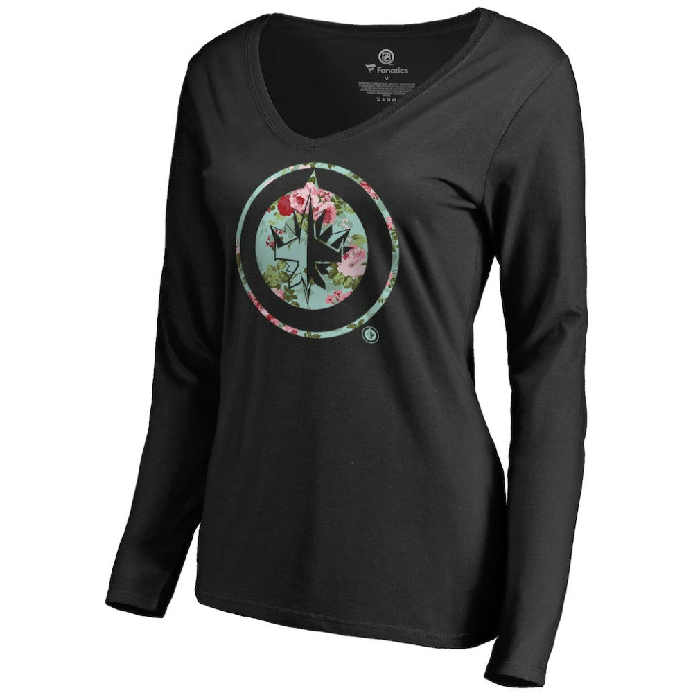 Winnipeg Jets - Women's Lovely Long Sleeve V-Neck T-Shirt Black