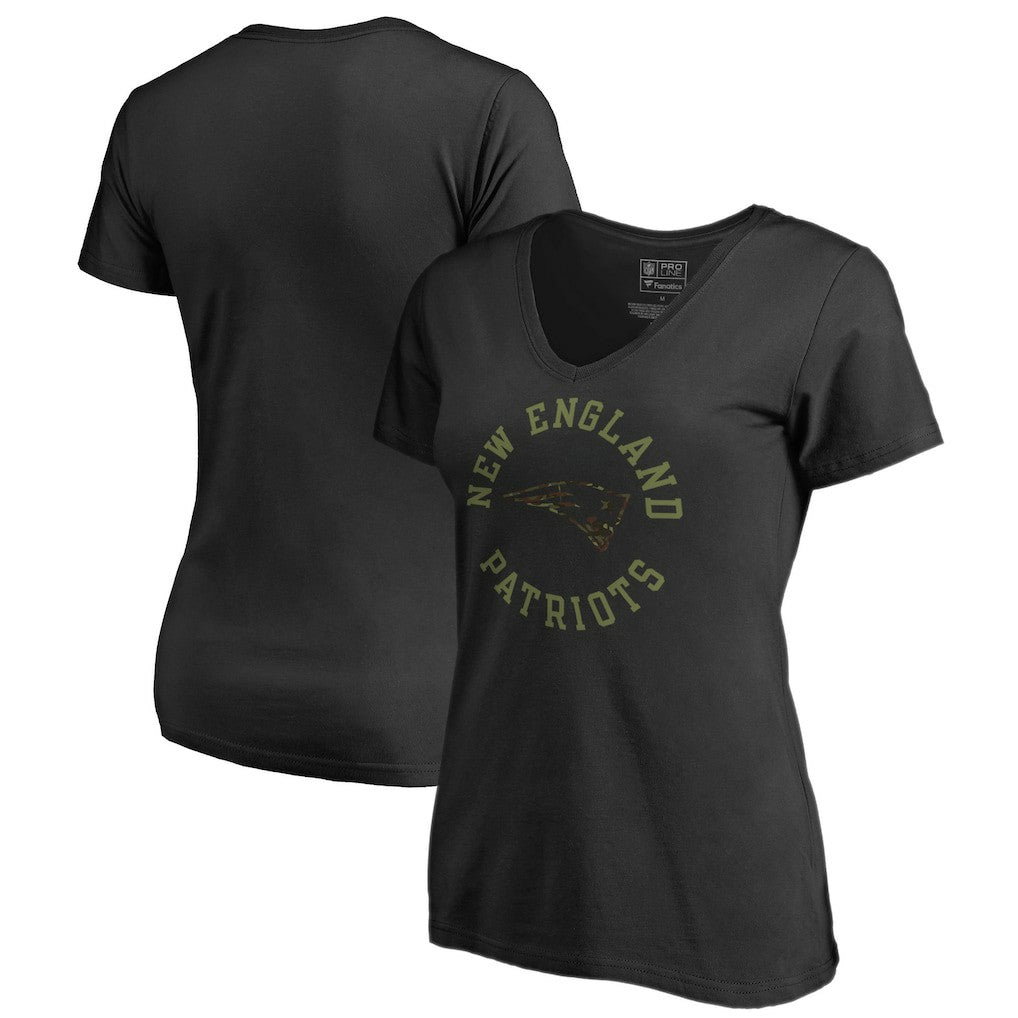 New England Patriots Women's Camo Collection Liberty V-Neck T-Shirt Black - NFL