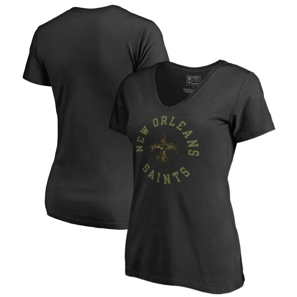 New Orleans Saints Women's Camo Collection Liberty V-Neck T-Shirt Black - NFL