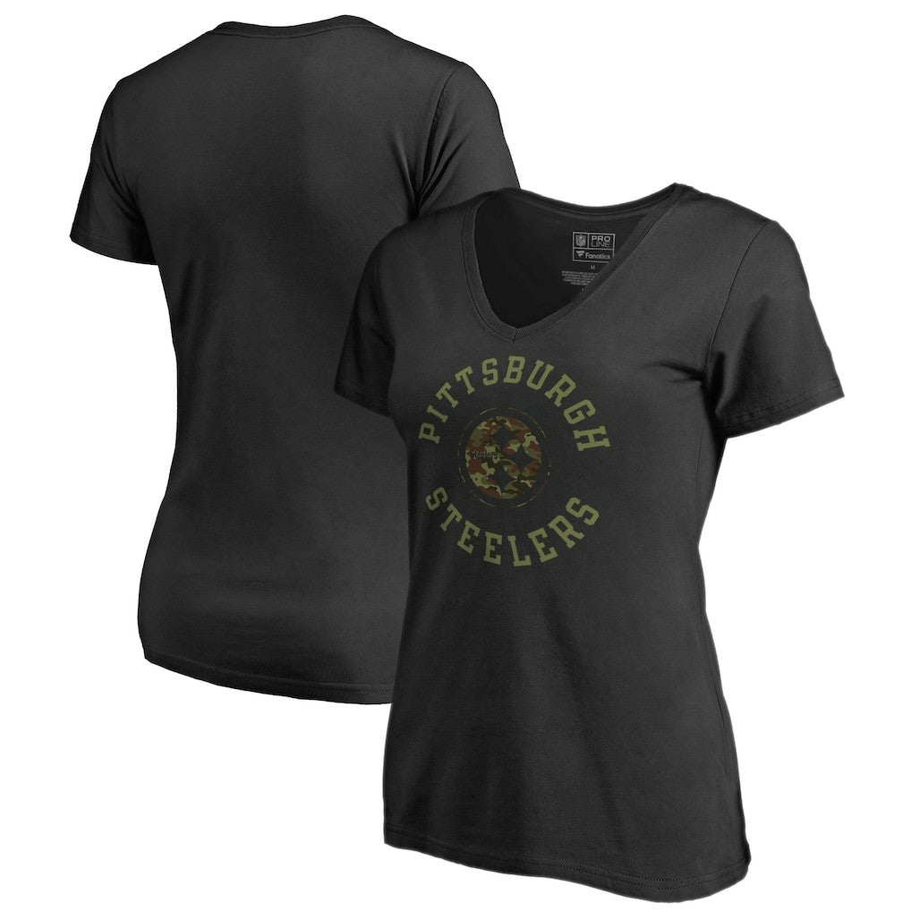 Pittsburgh Steelers Women's Camo Collection Liberty V-Neck T-Shirt Black - NFL