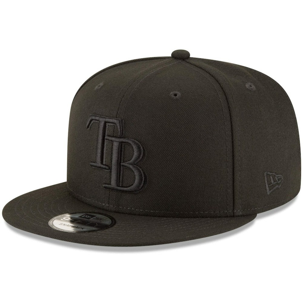 Tampa Bay Rays New Era Black on Black 9FIFTY Team Snapback Adjustable Hat Near Me