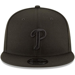 Philadelphia Phillies New Era Black on Black 9FIFTY Team Snapback Adjustable Hat Lifestyle