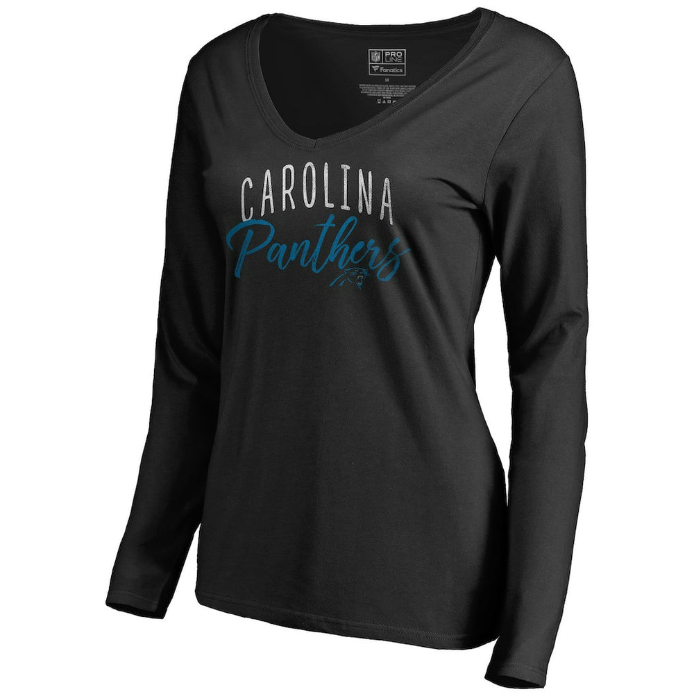 Carolina Panthers Women's Graceful Long Sleeve V-Neck T-Shirt Black - NFL