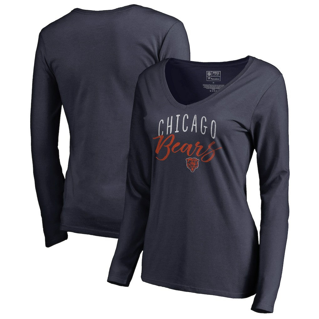 Chicago Bears Women's Graceful Long Sleeve V-Neck T-Shirt Navy - NFL