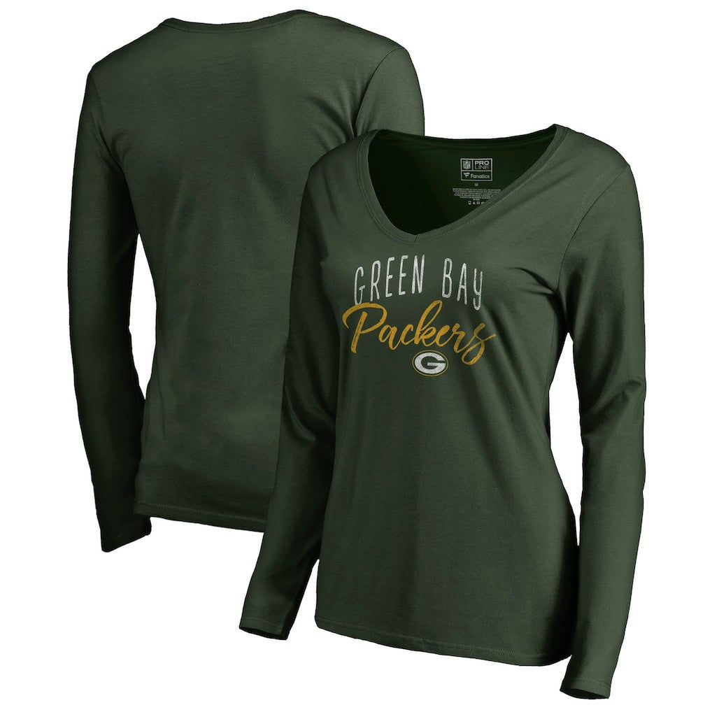 Green Bay Packers Women's Graceful Long Sleeve V-Neck T-Shirt Green - NFL