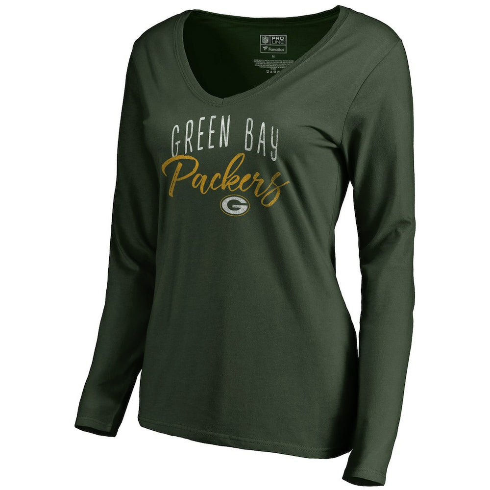 Green Bay Packers Women's Graceful Long Sleeve V-Neck T-Shirt Green - NFL