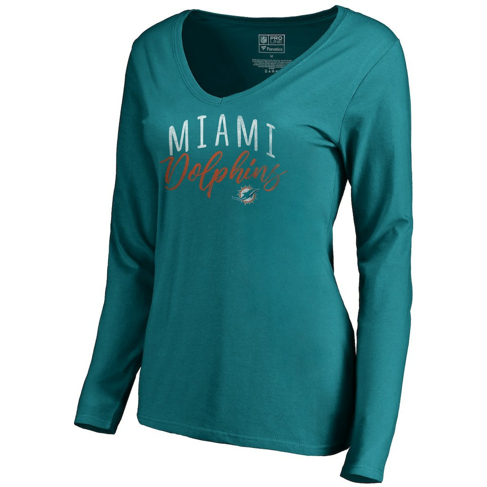 Miami Dolphins Women's Graceful Long Sleeve V-Neck T-Shirt Aqua - NFL