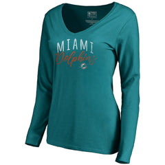Miami Dolphins Women's Graceful Long Sleeve V-Neck T-Shirt Aqua - NFL