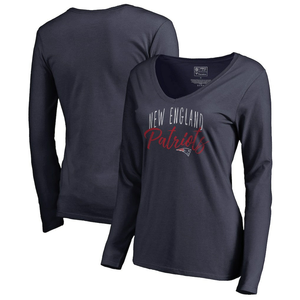 New England Patriots Women's Graceful Long Sleeve V-Neck T-Shirt Navy - NFL