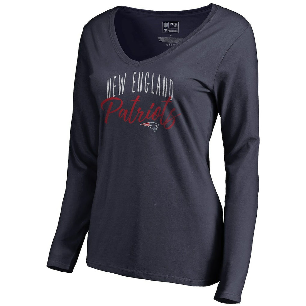 New England Patriots Women's Graceful Long Sleeve V-Neck T-Shirt Navy - NFL