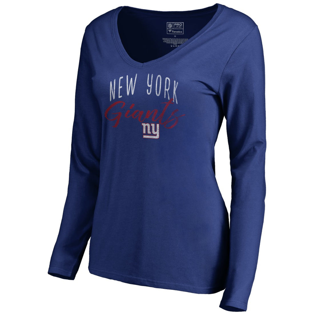New York Giants Women's Graceful Long Sleeve V-Neck T-Shirt Royal - NFL