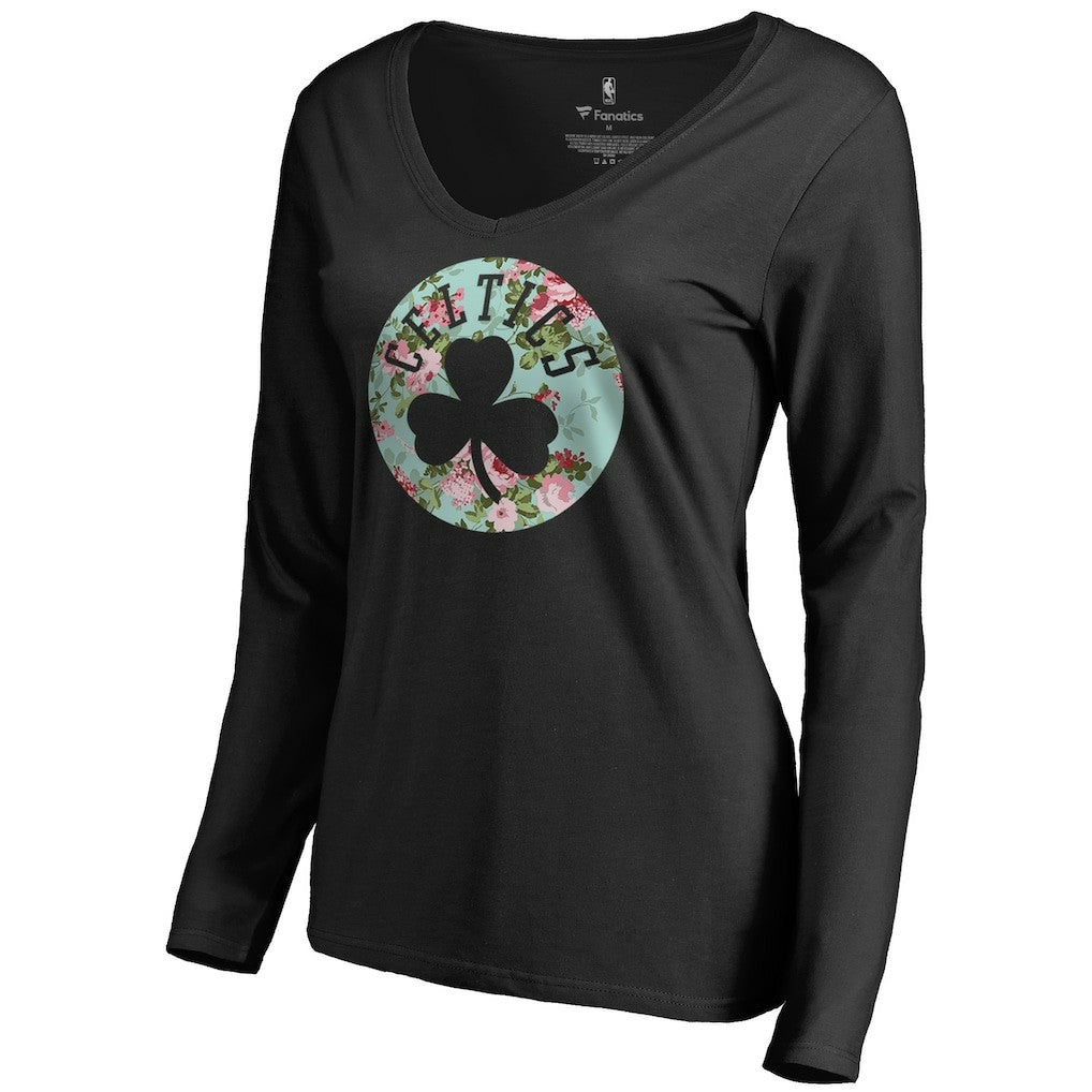 NBA - Boston Celtics Women's Lovely V-Neck Long Sleeve T-Shirt - Black