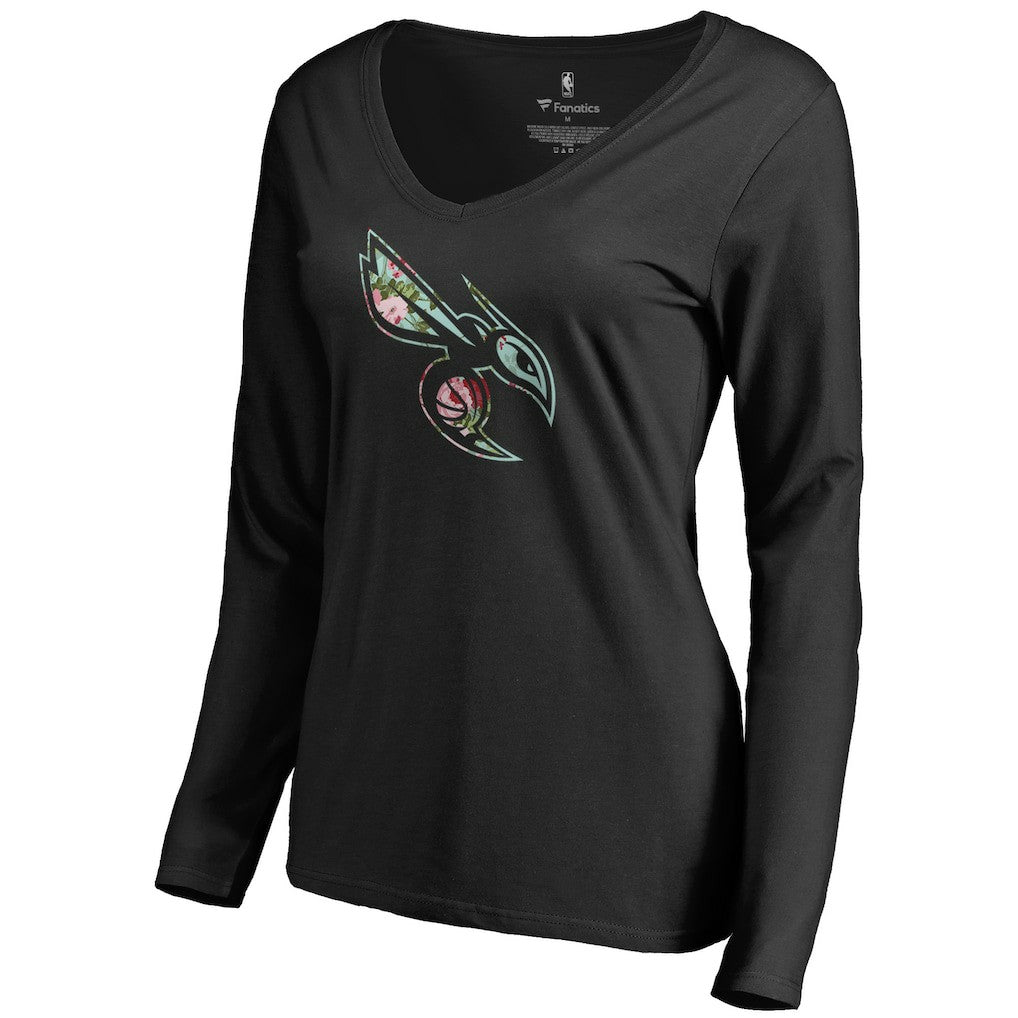 NBA - Charlotte Hornets Women's Lovely V-Neck Long Sleeve T-Shirt - Black
