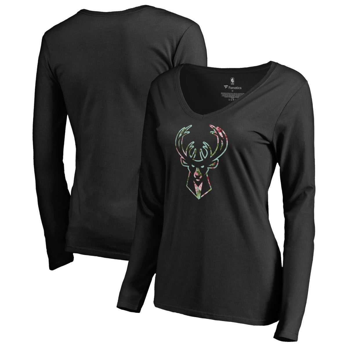 NBA - Milwaukee Bucks Women's Lovely V-Neck Long Sleeve T-Shirt - Black