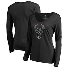 NBA - Milwaukee Bucks Women's Lovely V-Neck Long Sleeve T-Shirt - Black
