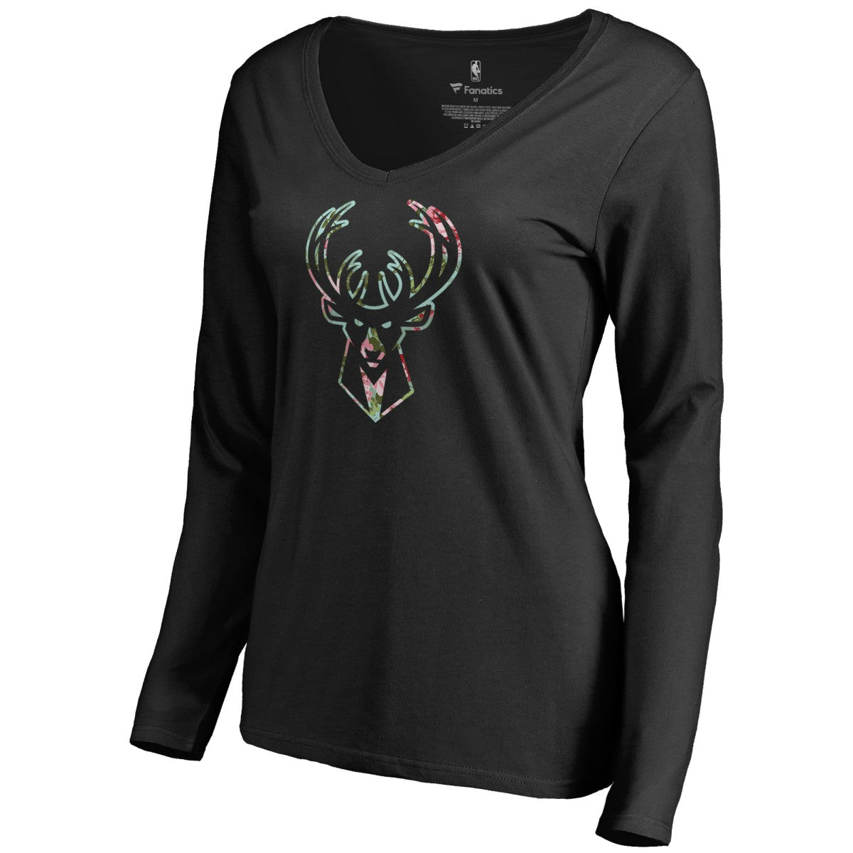NBA - Milwaukee Bucks Women's Lovely V-Neck Long Sleeve T-Shirt - Black