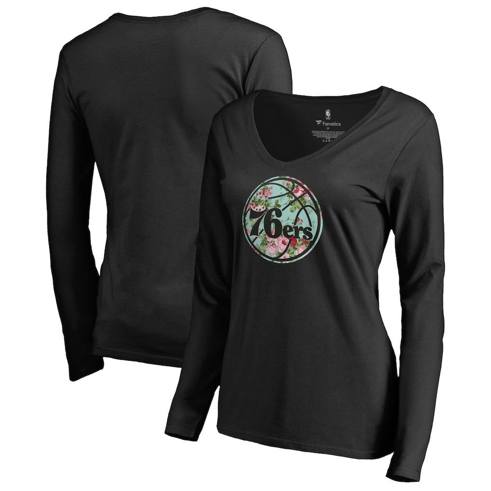 NBA - Philadelphia 76ers Women's Lovely V-Neck Long Sleeve T-Shirt - Black