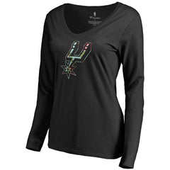 NBA - San Antonio Spurs Women's Lovely V-Neck Long Sleeve T-Shirt - Black