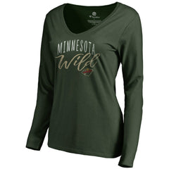 Minnesota Wild - Women's Graceful Long Sleeve V-Neck T-Shirt Green
