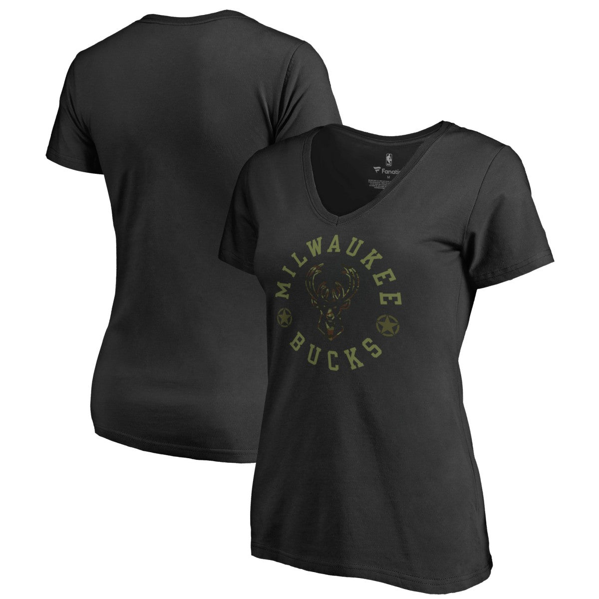 NBA - Milwaukee Bucks Women's Liberty V-Neck T-Shirt - Black