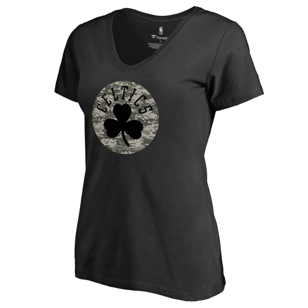 NBA - Boston Celtics Women's Cloak Camo V-Neck T-Shirt - Black
